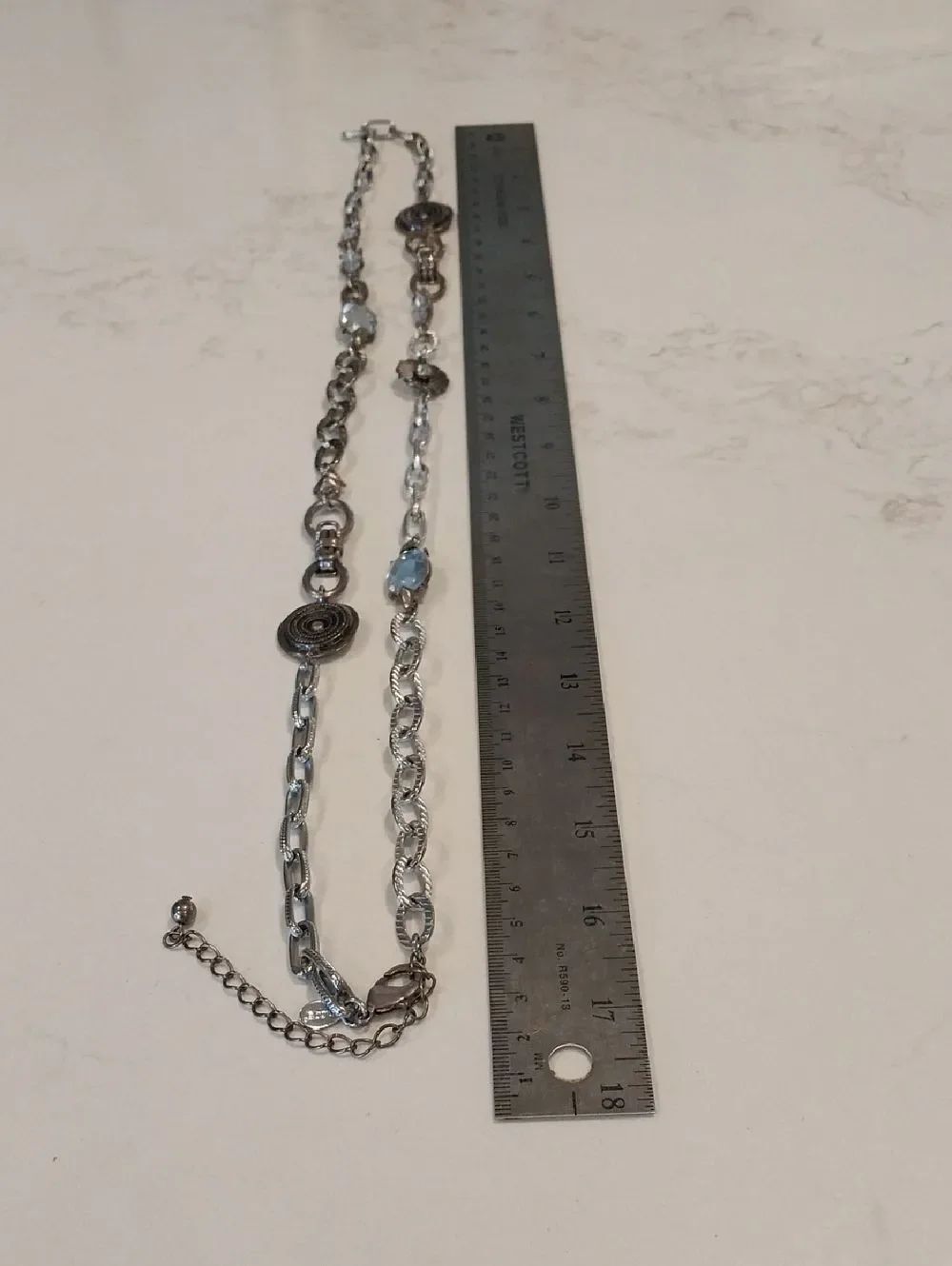 Chico's Silver-Tone Chain Necklace with Pale Blue/Silvery Accents...EUC